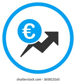 Euro Sales Growth vector icon. Style is bicolor flat circled symbol, blue and gray colors, rounded angles, white background.