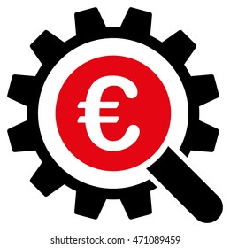 Euro Search Options icon. Vector style is bicolor flat iconic symbol with rounded angles, intensive red and black colors, white background.