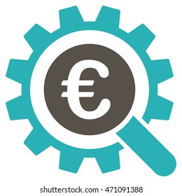 Euro Search Options icon. Vector style is bicolor flat iconic symbol with rounded angles, grey and cyan colors, white background.