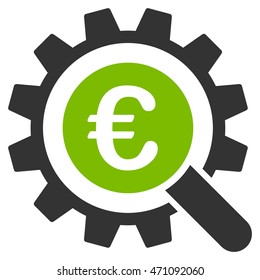 Euro Search Options icon. Vector style is bicolor flat iconic symbol with rounded angles, eco green and gray colors, white background.
