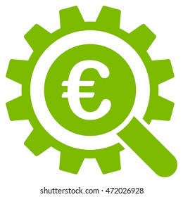 Euro Search Options icon. Vector style is flat iconic symbol with rounded angles, eco green color, white background.