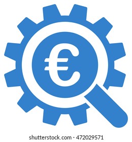Euro Search Options icon. Vector style is flat iconic symbol with rounded angles, cobalt color, white background.