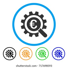 Euro Search Options icon. Vector illustration style is a flat iconic euro search options gray rounded symbol inside light blue circle with black, green, blue, yellow color versions.