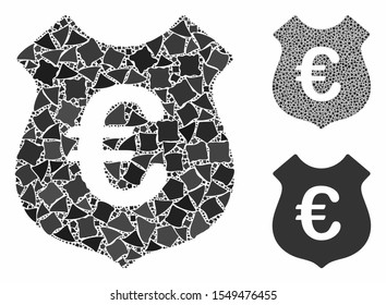 Euro security composition of joggly elements in variable sizes and shades, based on Euro security icon. Vector joggly items are organized into collage. Euro security icons collage with dotted pattern.