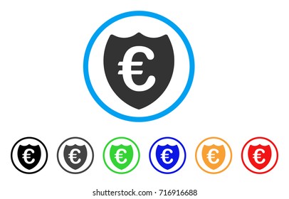 Euro Shield icon. Vector illustration style is a flat iconic euro shield gray rounded symbol inside light blue circle with black, gray, green, blue, red, orange color versions.