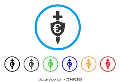 Euro Shield rounded icon. Style is a flat euro shield grey symbol inside light blue circle with black, gray, green, blue, red, orange color versions. Vector designed for web and software interfaces.