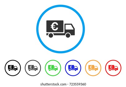 Euro Shipment rounded icon. Style is a flat euro shipment gray symbol inside light blue circle with black, gray, green, blue, red, orange variants. Vector designed for web and software interfaces.