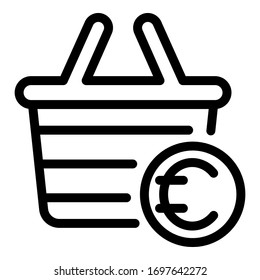 Euro shop basket icon. Outline euro shop basket vector icon for web design isolated on white background