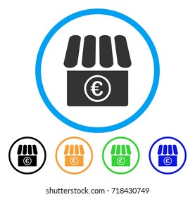 Euro Shop icon. Vector illustration style is a flat iconic Euro shop gray rounded symbol inside light blue circle with black, green, blue, yellow color variants.