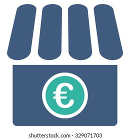Euro Shop vector icon. Style is bicolor flat symbol, cobalt and cyan colors, rounded angles, white background.