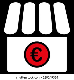 Euro Shop vector icon. Style is bicolor flat symbol, red and white colors, rounded angles, black background.