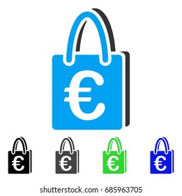 Euro Shopping Bag flat vector icon. Colored euro shopping bag gray, black, blue, green icon variants. Flat icon style for application design.