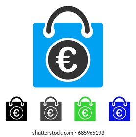Euro Shopping Bag flat vector illustration. Colored euro shopping bag gray, black, blue, green pictogram versions. Flat icon style for web design.
