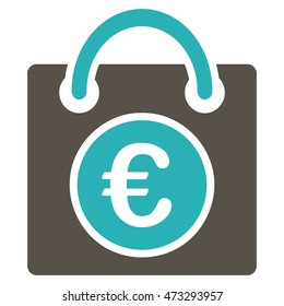Euro Shopping Bag icon. Vector style is bicolor flat iconic symbol, grey and cyan colors, white background.