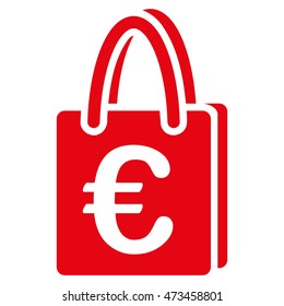 Euro Shopping Bag icon. Vector style is flat iconic symbol with rounded angles, red color, white background.