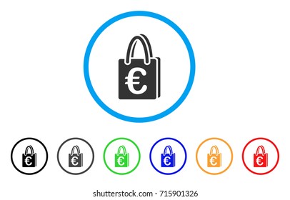Euro Shopping Bag icon. Vector illustration style is a flat iconic euro shopping bag grey rounded symbol inside light blue circle with black, gray, green, blue, red, orange color variants.