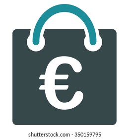 Euro Shopping Bag vector icon. Style is bicolor flat symbol, soft blue colors, rounded angles, white background.
