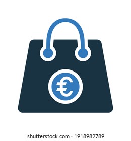 Euro shopping handbag icon. Simple vector graphics