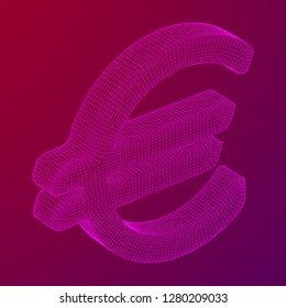 Euro sign abstract model line and composition digitally drawn. Wireframe low poly mesh vector illustration