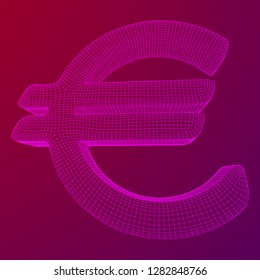 Euro sign abstract model line and composition digitally drawn. Wireframe low poly mesh vector illustration