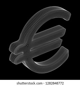 Euro sign abstract model line and composition digitally drawn. Wireframe low poly mesh vector illustration