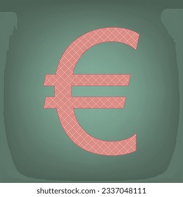 Euro sign. Apricot Icon with Brick Red parquet floor graphic pattern on a Ebony background. Feldgrau. Green. Illustration.