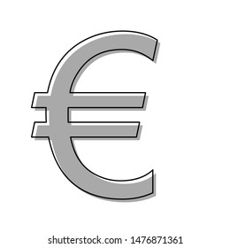 Euro sign. Black line icon with gray shifted flat filled icon on white background. Illustration.