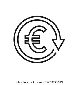 Euro sign in circular arrow. Chargeback, refund, return money icon line style isolated on white background. Vector illustration