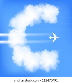 Euro sign from the clouds and the trace of the plane