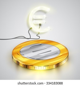Euro sign with a coin, vector