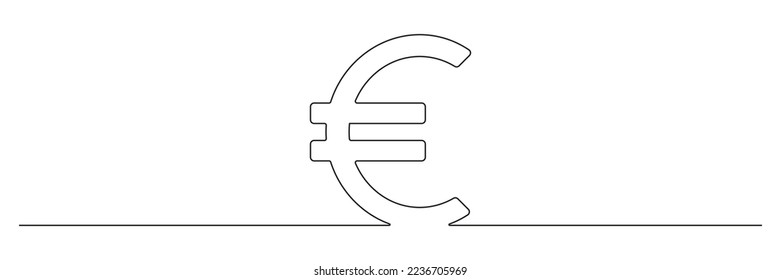 Euro sign continuous one line drawing art. Europe currency linear symbol. Vector isolated on white.