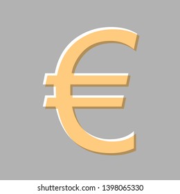 Euro sign. Emboss effect with light orange icon on gray background.