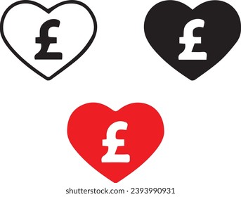 Euro sign in the heart icon. Heart and euro sign. Money love concept.