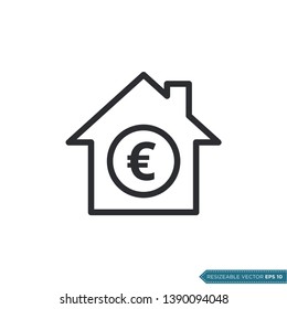 Euro Sign House Icon Vector Template Flat Design