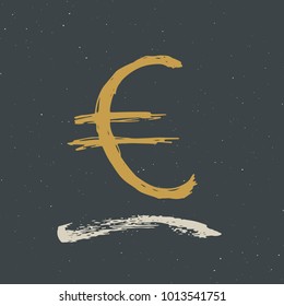 Euro sign icon brush lettering, Grunge calligraphic symbols, vector illustration isolated on white background.