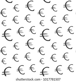 Euro sign icon brush lettering seamless pattern, Grunge calligraphic symbols background, vector illustration.