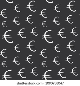 Euro sign icon brush lettering seamless pattern, Grunge calligraphic symbols background, vector illustration.