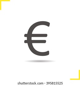 Euro sign icon. Drop shadow euro silhouette symbol. International currency. European union money sign. Vector isolated illustration