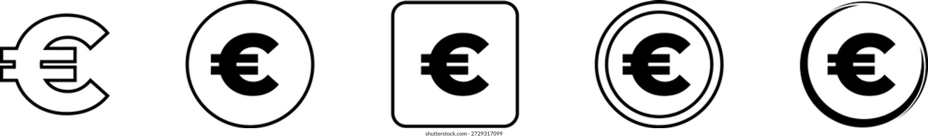 Icono de signo de euro delgado de contorno plano estilo signo de Vector