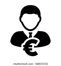 Euro Sign Icon With Vector Person Avatar Symbol for Male Business and Finance in Glyph Pictogram illustration