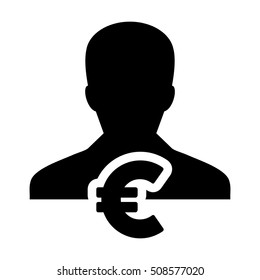 Euro Sign Icon With Vector Person Avatar Symbol for Male Business and Finance in Glyph Pictogram illustration