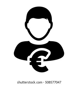 Euro Sign Icon With Vector Person Avatar Symbol for Male Business and Finance in Glyph Pictogram illustration