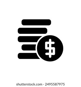 Euro sign on coin beside coins,black solid vector icon useful for business,currency,financial affairs.