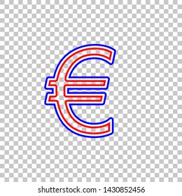 Euro sign. Red, white and contour icon at transparent background. Illustration.