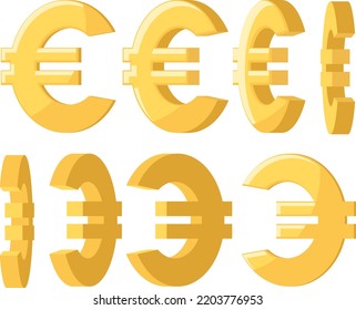 Euro sign set, spinning close-up on a white background.