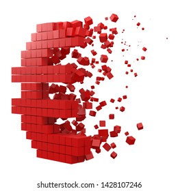euro sign shaped data block. version with red cubes. 3d pixel style vector illustration. suitable for blockchain, technology, computer and abstract themes.