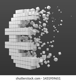 euro sign shaped data block. version with white cubes. 3d pixel style vector illustration. suitable for blockchain, technology, computer and abstract themes.
