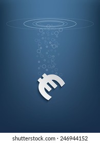 Euro sign sinking and in decline as a symbol of european recession. Eps10 vector illustration