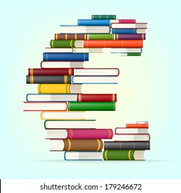 Euro sign . Stacks of multi colored books vector illustration