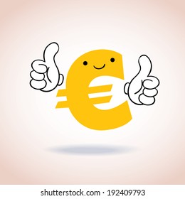 Euro sign thumbs up mascot cartoon character